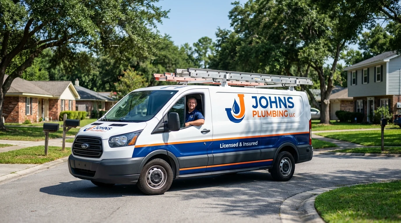 Johns Plumbing LLC service van in Elmhurst, NY