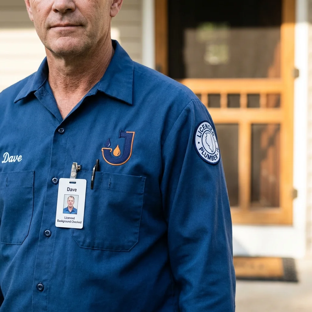 Licensed plumber showing ID badge in Elmhurst, NY