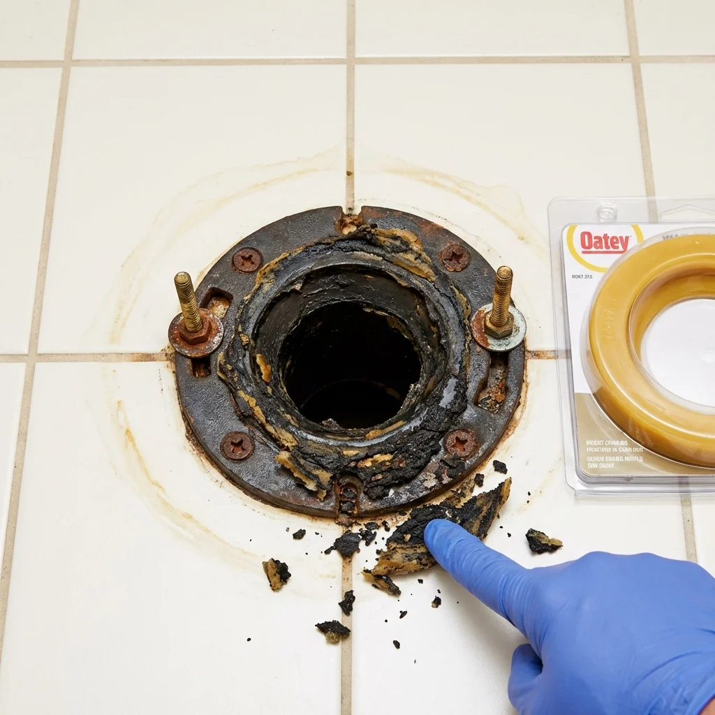 Failed wax ring showing water seepage at the base of a toilet in a Elmhurst, NY home